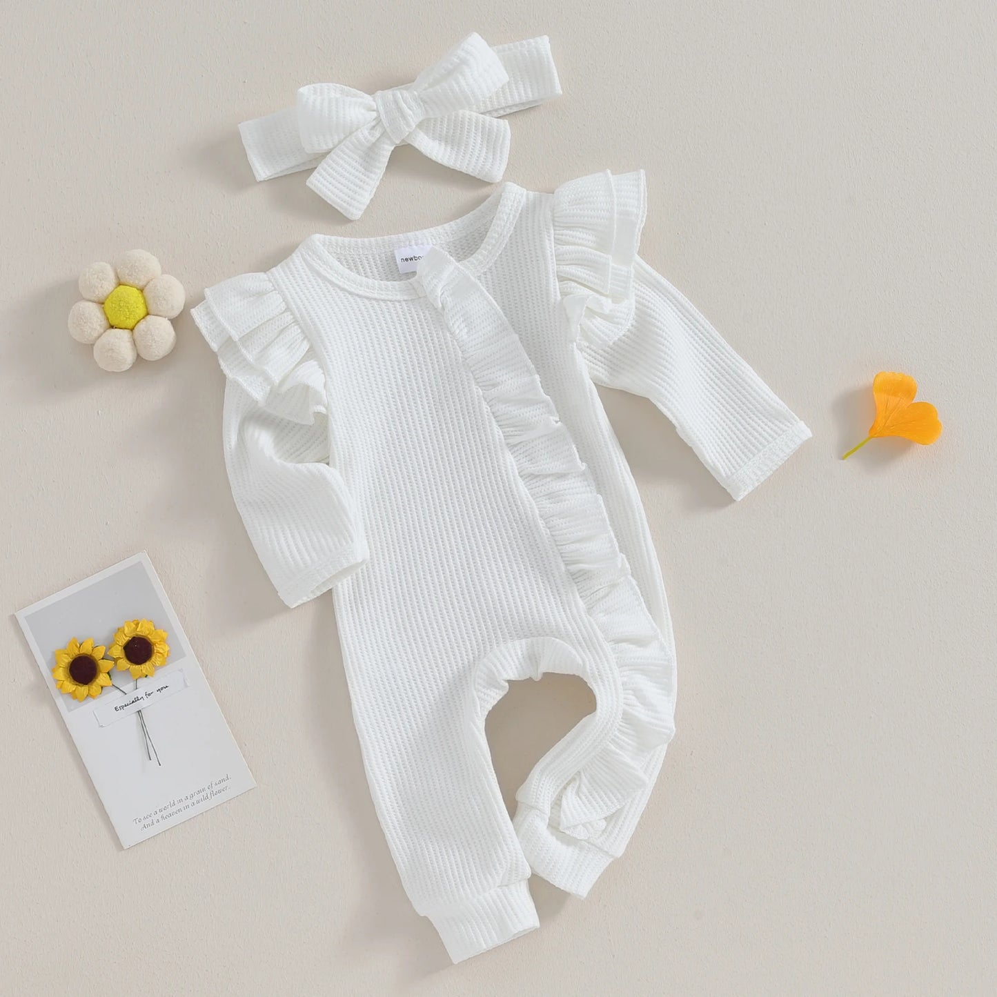 2pc Baby romper with bow headband