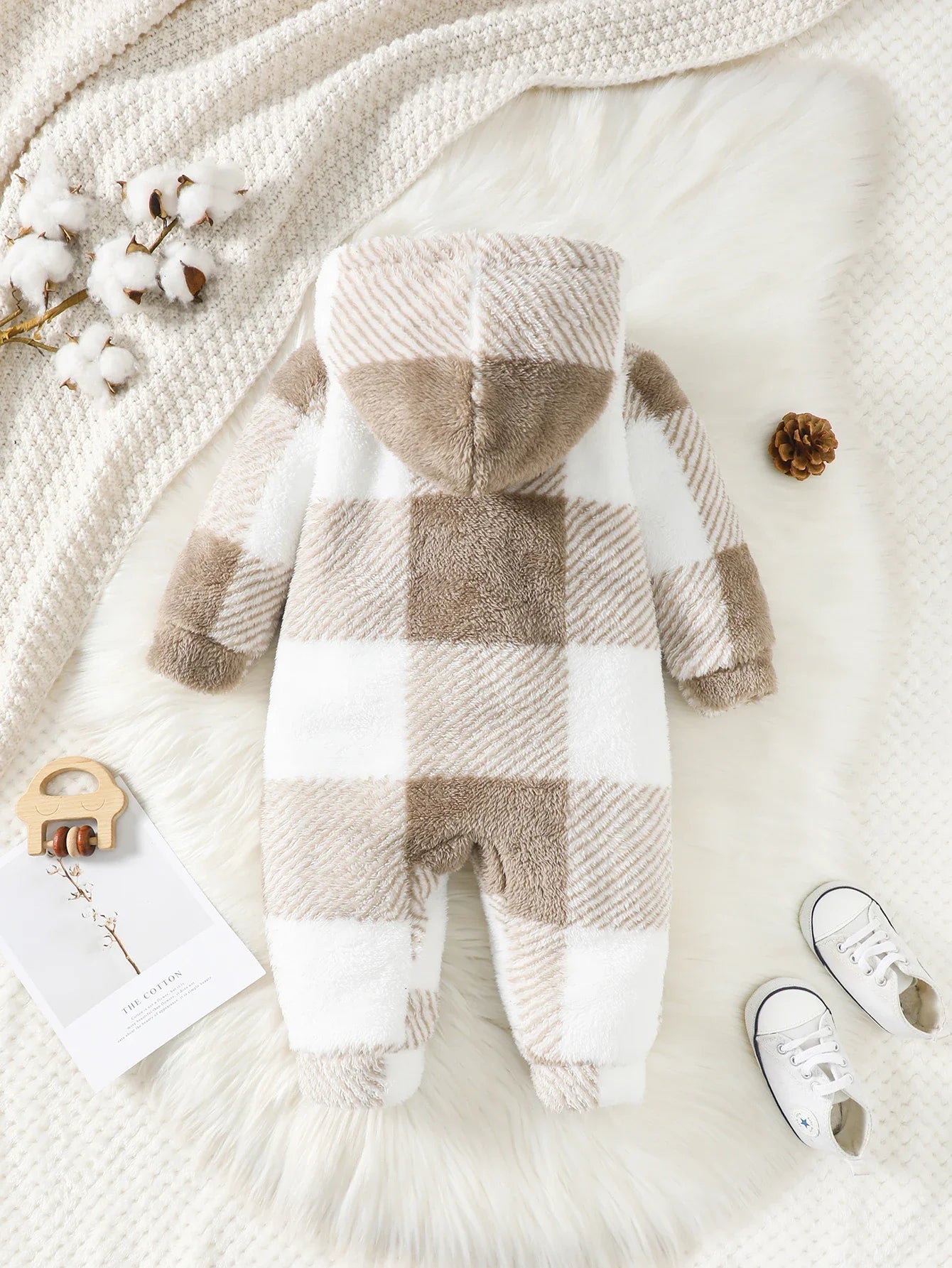 Baby fuzzy plaid romper