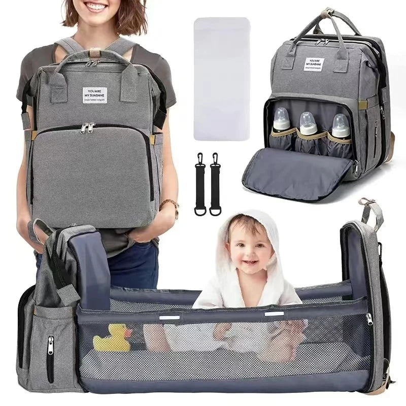 Baby diaper backpack with changing station