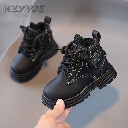 Warm Leather Boots with Side Zipper