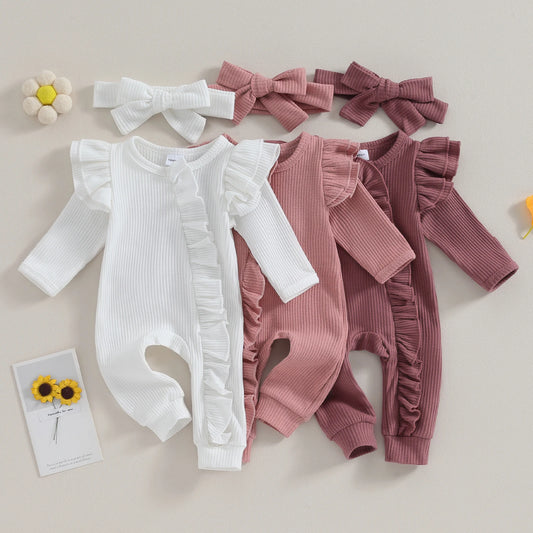 2pc Baby romper with bow headband